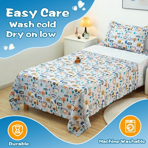 Drozeeo Twin Sheets Set Kids, Twin Bed Sheets for Boys, Cute Kids Bedding Set, Excavator Truck Pattern, Grey