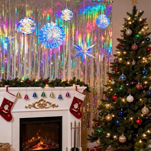 BTSD-Home Iridescent Party Decorations - Holographic Honeycomb Balls & 3D Star Ornaments | Perfect for Birthdays, Weddings & Baby Showers
