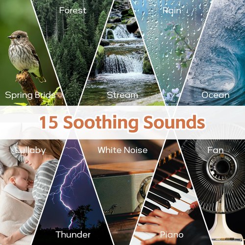 White Noise Sound Machine with 3000mAh Rechargeable Battery - Bluetooth Sleep Sound Machine with 15 Soothing Sounds, Auto-Off Timer & Headphone Jack, Portable Sound Machine for Adults, Baby & Home Use