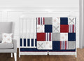Sweet Jojo Designs 11-Piece Baby Crib Bedding Set (Baseball Patch Sports) for Boys, Infants/Nursery incl. Blanket, Fitted Sheet, Skirt, Diaper Stacker & Pillow (Red White & Blue, Americana, Patchwork)