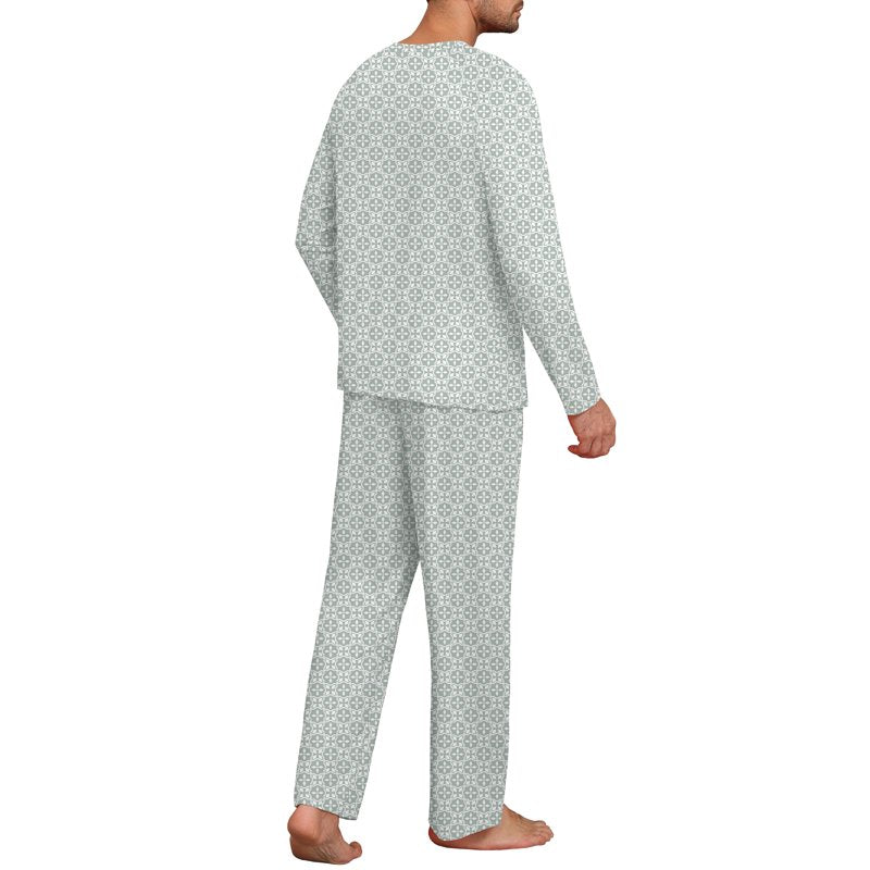 Matching Couple Pajama Sets - Soft Winter Sleepwear with Pockets - Gray Geometry Petal, Men S