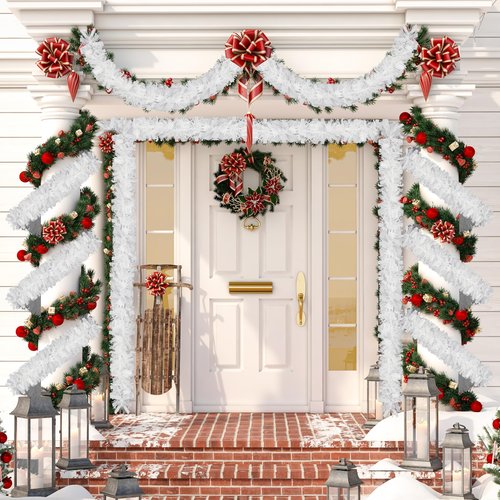 70 Ft Christmas Tinsel Garland Metallic Tinsel Twist Garland Glitter Christmas Tree Hanging Decorations for New Year Party Birthday Holiday Indoor Outdoor Supplies (White)