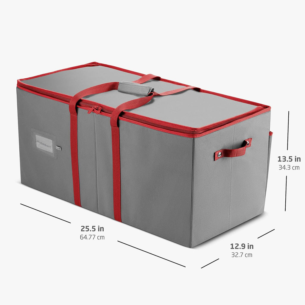 ZOBER Large Christmas Ornament Storage Box | Holds 128 3" Ornaments with Dividers - Durable Gray Organizer