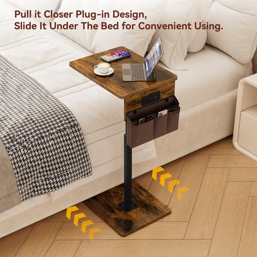 Vagusicc Sofa Armrest Tray Table for Couch - 360° Swivel Height Adjustable Side Table for Small Spaces, Snack Side Table for Bed or Chair, C Shaped End Table Snack Table for Eating Dinner Laptop