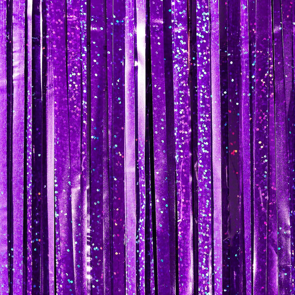 PartyWoo Purple Foil Fringe Curtain Backdrop - 2 Pack 3.3x6.6 ft Metallic Tinsel for Events