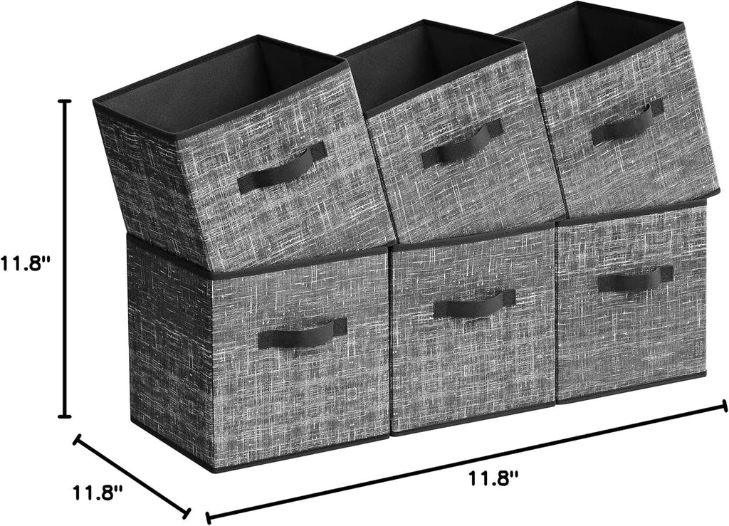 SONGMICS Storage Cubes - 11.8-Inch Foldable Non-Woven Fabric Bins with Double Handles - Set of 6, Classic Black