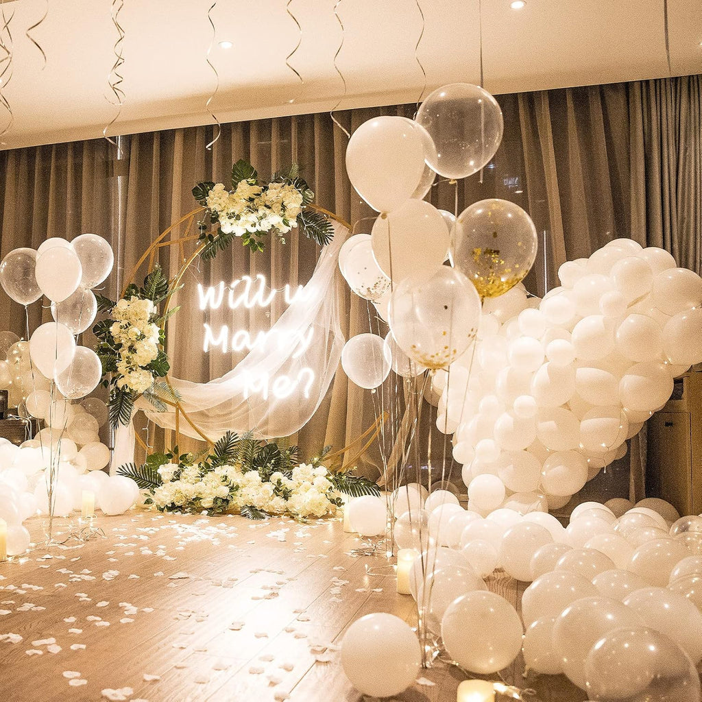 ASIYUHY White Balloons - 100 Pack 12 Inch Latex Balloons with 2 Rolls of Ribbon for Parties & Events