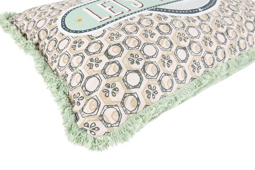 Creative Co-Op Let's Stay Home Reversible Rectangle Cotton Stamp Solid Back Lumbar Pillow, Green