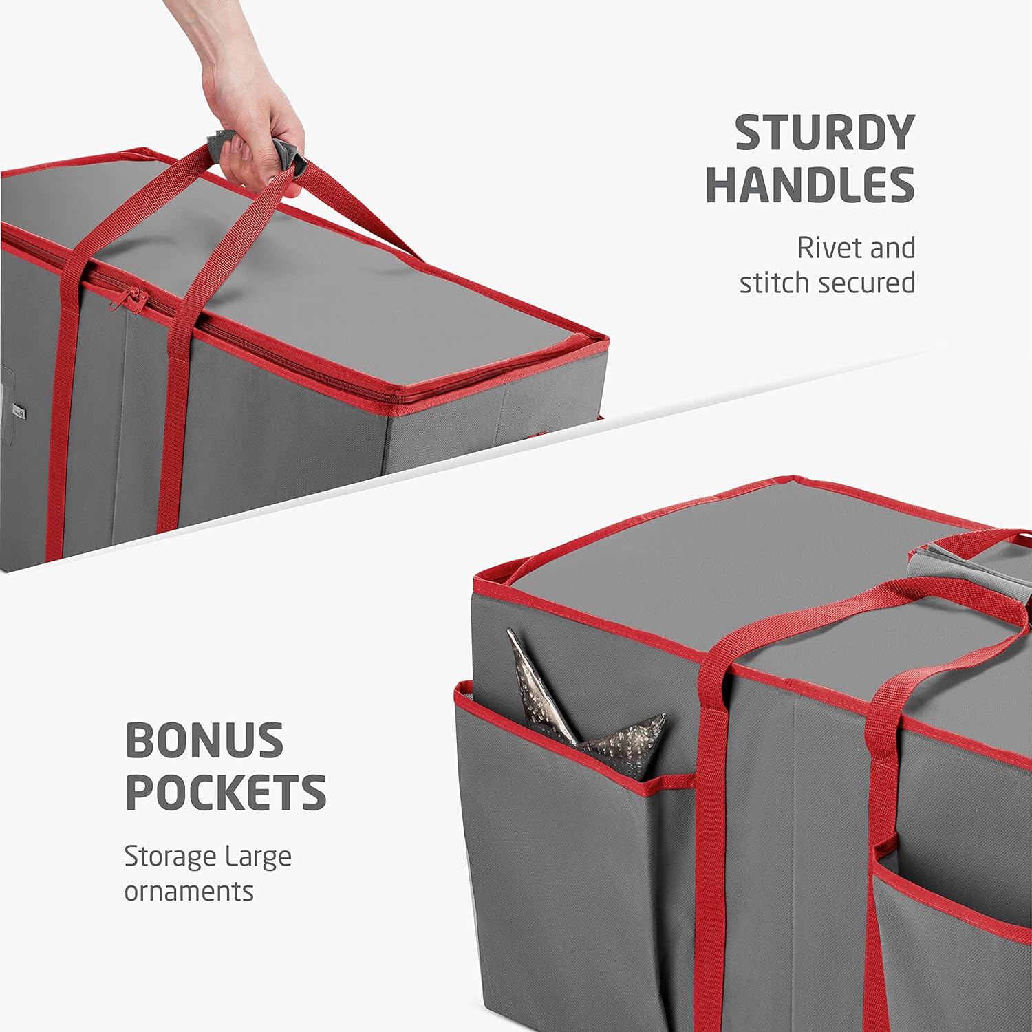ZOBER Large Christmas Ornament Storage Box | Holds 128 3" Ornaments with Dividers - Durable Gray Organizer
