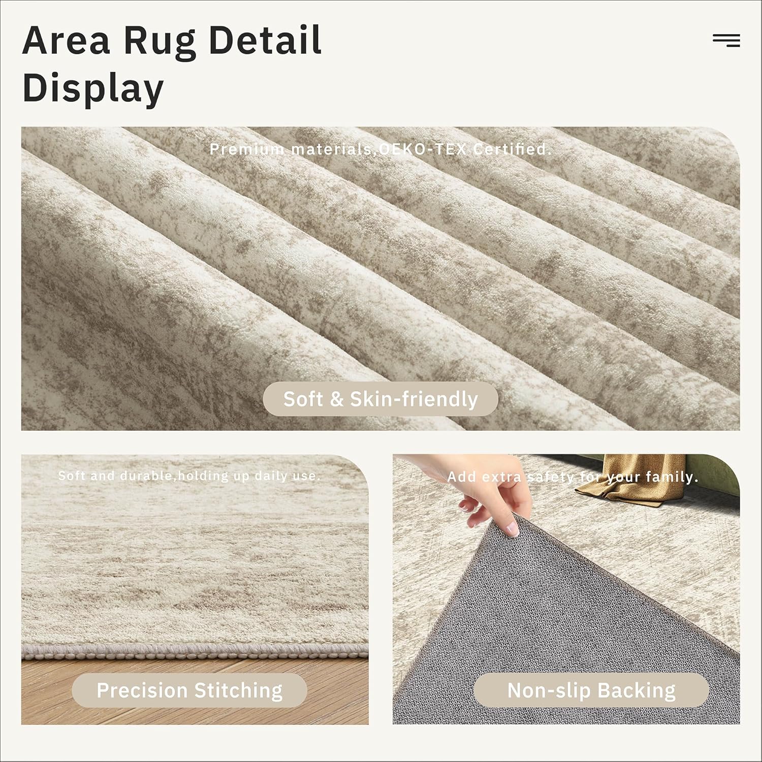 Soalmost 9x12 Area Rug - Non-Slip, Machine Washable Vintage Design for Living Room & Bedroom - Beige