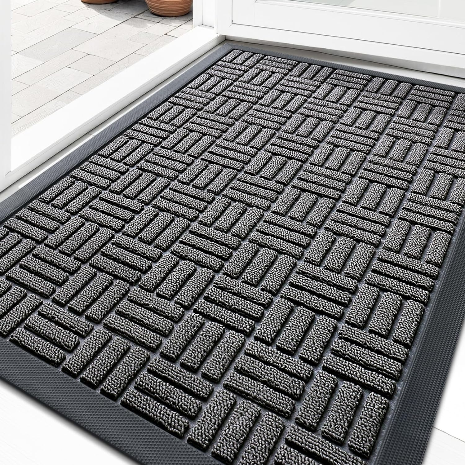 OLANLY Heavy-Duty Front Door Mat - Absorbent Natural Rubber, Non-Slip, 29.5x17 Inches | Grey