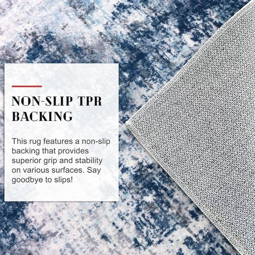 Lansny Modern Abstract Runner Rug - Washable Non-Slip 2x6 Grey Navy Blue Faux Wool Carpet for Home Decor