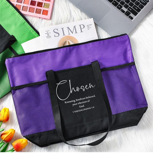 Paterr 10 Pcs Christian Tote Bags Bulk with Pocket Zipper for Women Bible Church Mothers Day Gifts(Colorful,Encouraged)