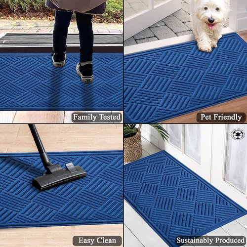 A1HC Durable Heavy-Duty Door Mat - Waterproof & Easy Clean | 18x30 Inches, Checkered Blue