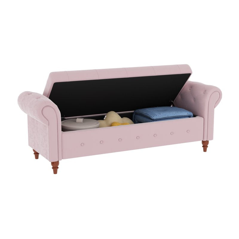 63" Storage Ottoman Bench with Rolled Arms & Button Tufting