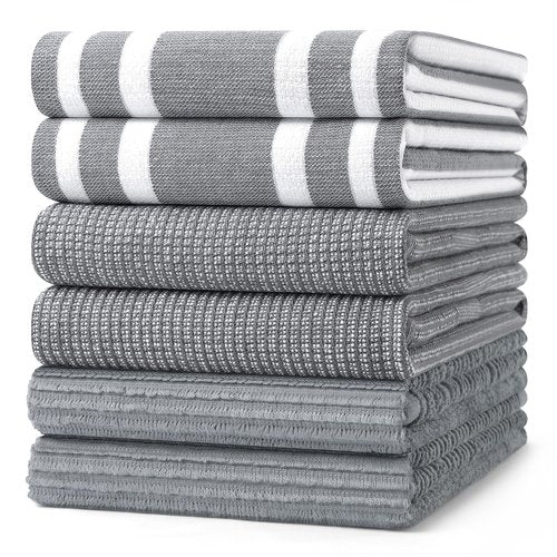 Homaxy Premium Kitchen Towels(18”x 28”, 6 Pack), Large Cotton 380 GSM Kitchen Hand Towels, Soft and Absorbent Terry Dish Towels, Multipurpose Tea Towel Set with Hanging Loop, Grey