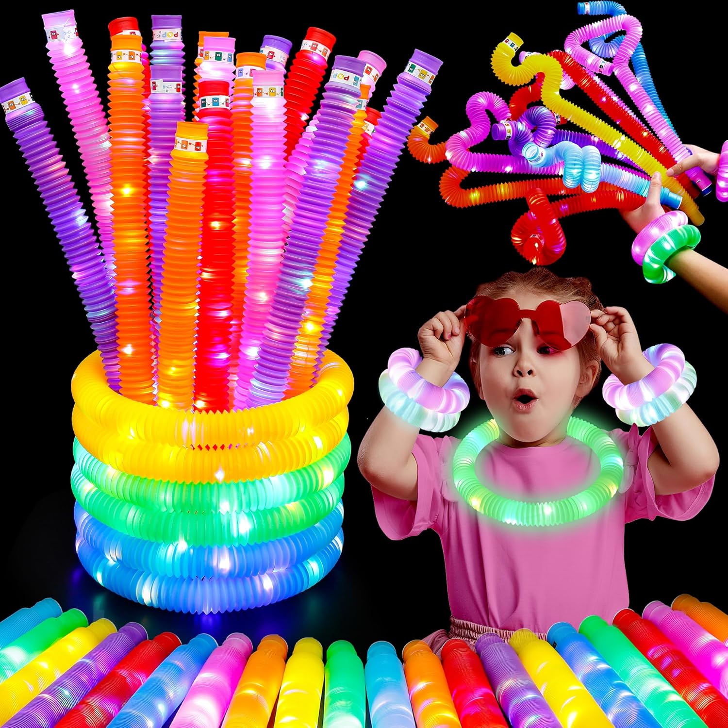 UrChoice Glow Sticks - 8PCS LED Pop Tubes Party Favors | Colorful Necklaces & Bracelets for Imaginative Play