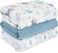 Skiennix Muslin Swaddle Blankets - Soft & Breathable 3-Pack for Newborns | Large 38 x 40 Inches (Blue Dinosaur)