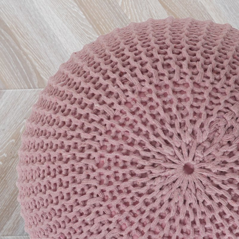Pink Round Knit Pouf Ottoman - Contemporary Polyester Footrest & Accent