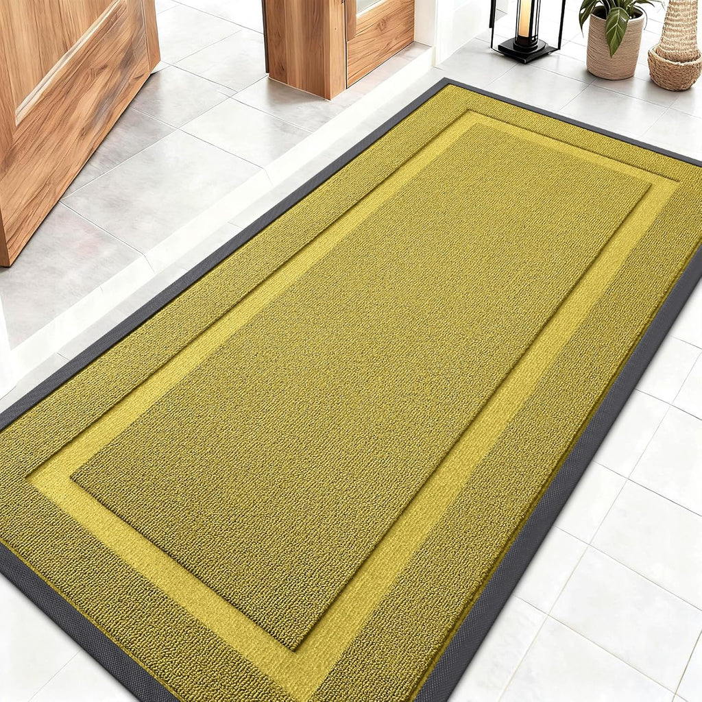 OLANLY Waterproof All-Season Front Door Mat - Sturdy Natural Rubber, Easy Clean | 47x23, Lime Green