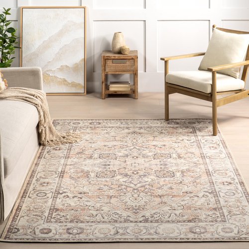 nuLOOM 5' x 8' Green Haven Collection Indoor Area Rug, Recycled Cotton, Machine Washable, Stitched Edging, Flat Woven, Mylah Beige