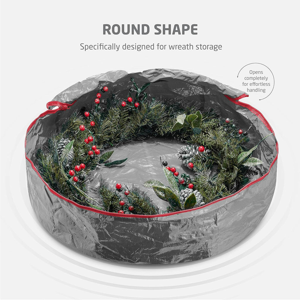 ZOBER Wreath Storage Bag - 30 Inch Dual Zippered Container for Artificial Wreaths - Durable Gray Design