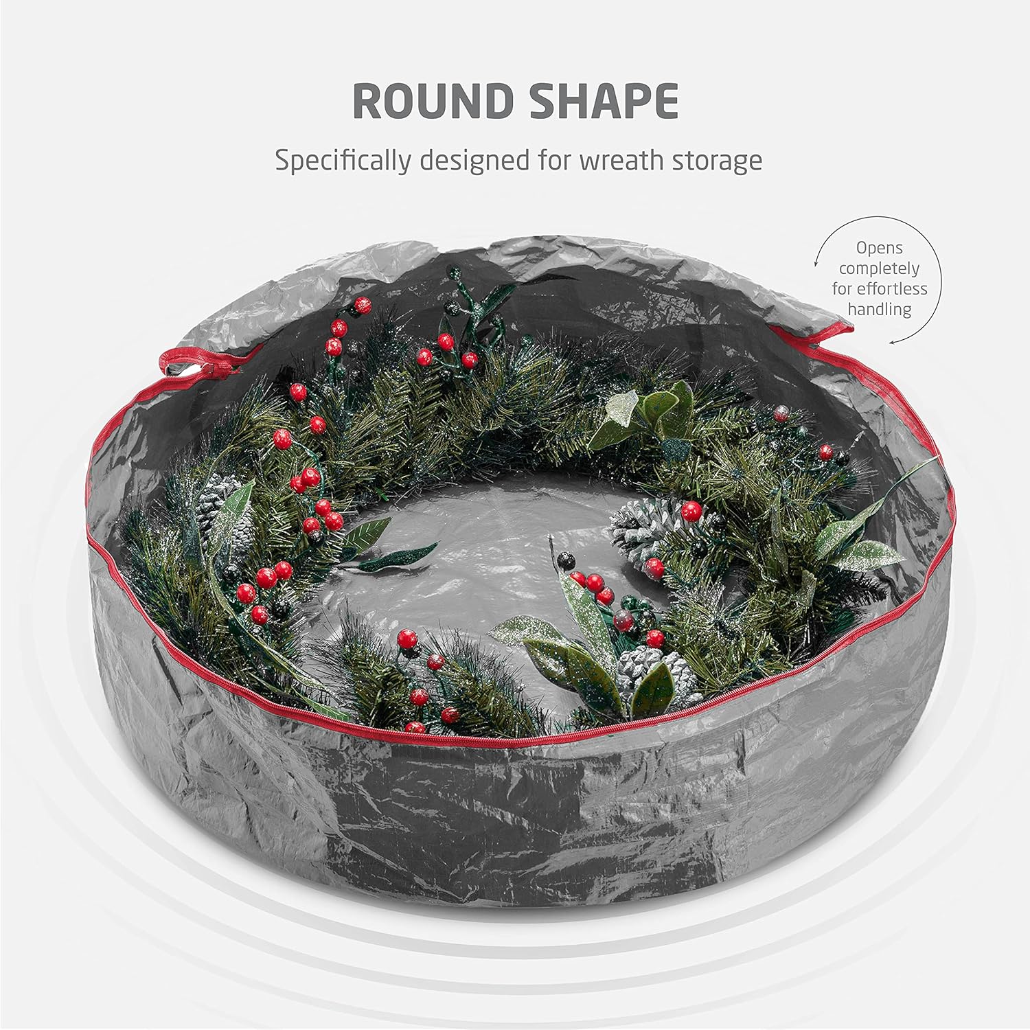 ZOBER Wreath Storage Bag - 30 Inch Dual Zippered Container for Artificial Wreaths - Durable Gray Design