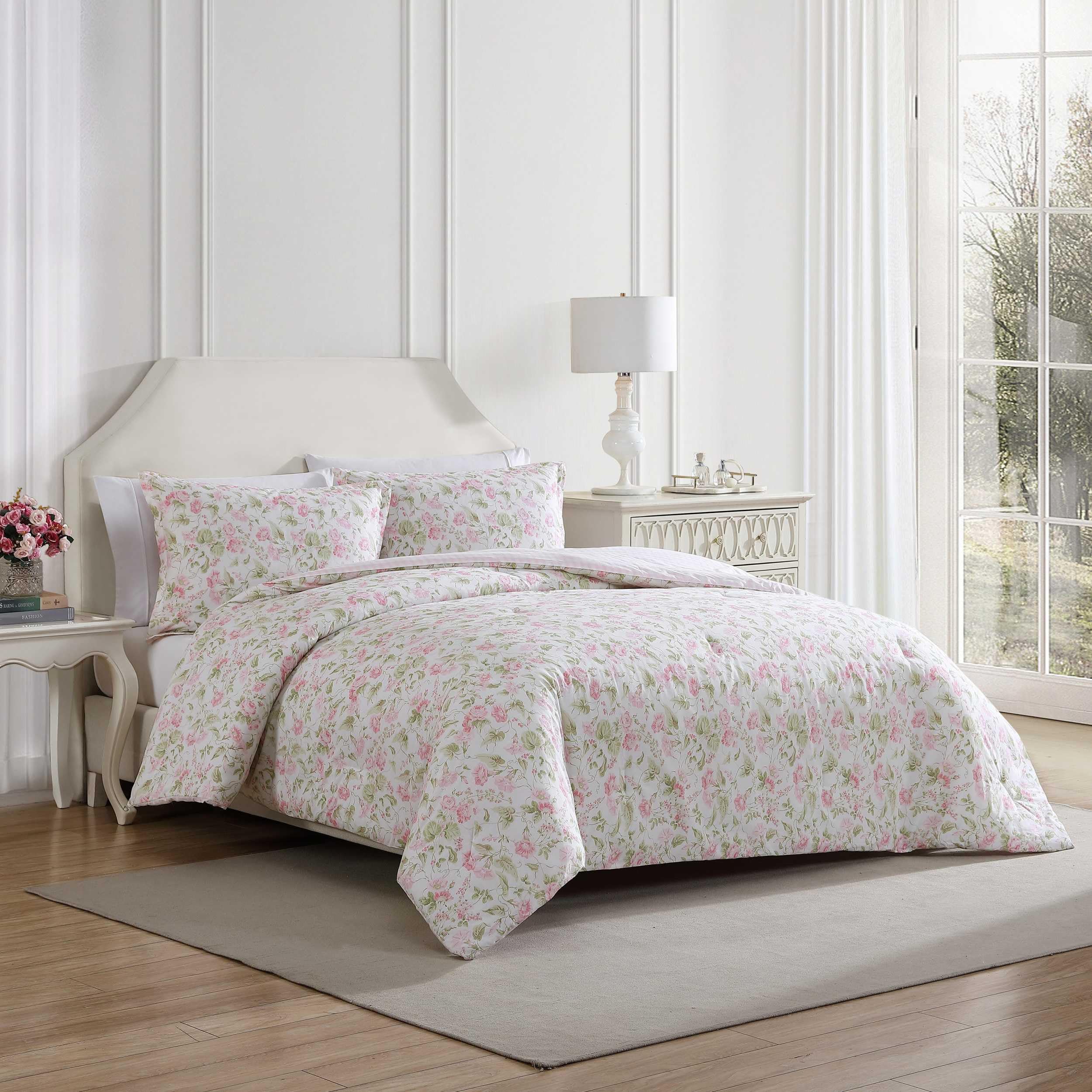 Laura Ashley – Twin Comforter Set, Soft Bedding with Matching Sham, Textured Floral Room Decor, College Dorm Room Essentials (Morning Gloria Pink)