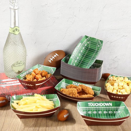 Havawish 100 Pcs Football Party Supplies 2 lb Football Paper Food Trays Disposable Serving Paper Boats Football Plates for Football Birthday Sport Game Party Favors
