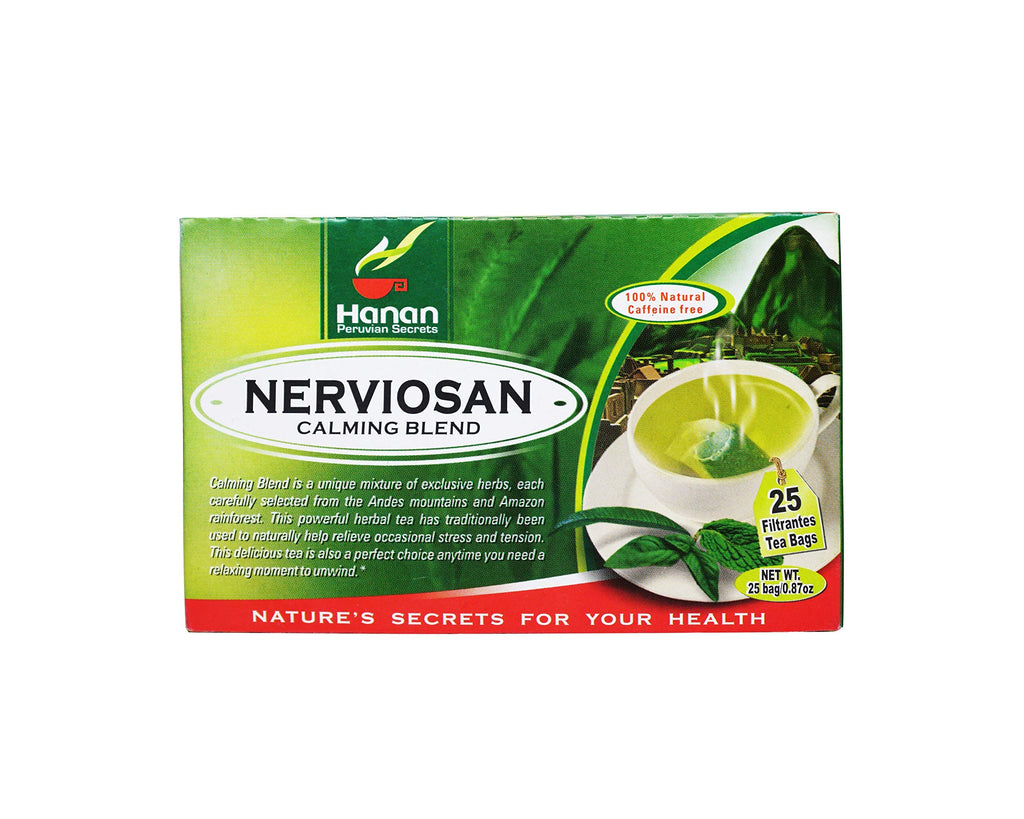 Hanan Peruvian Secrets Nerviosan Herbal Tea | 100% Natural Calming Blend | 25 Tea Bags | Naturally Aids in Relieving Occasional Stress and Tension | Safely Promotes Relaxation