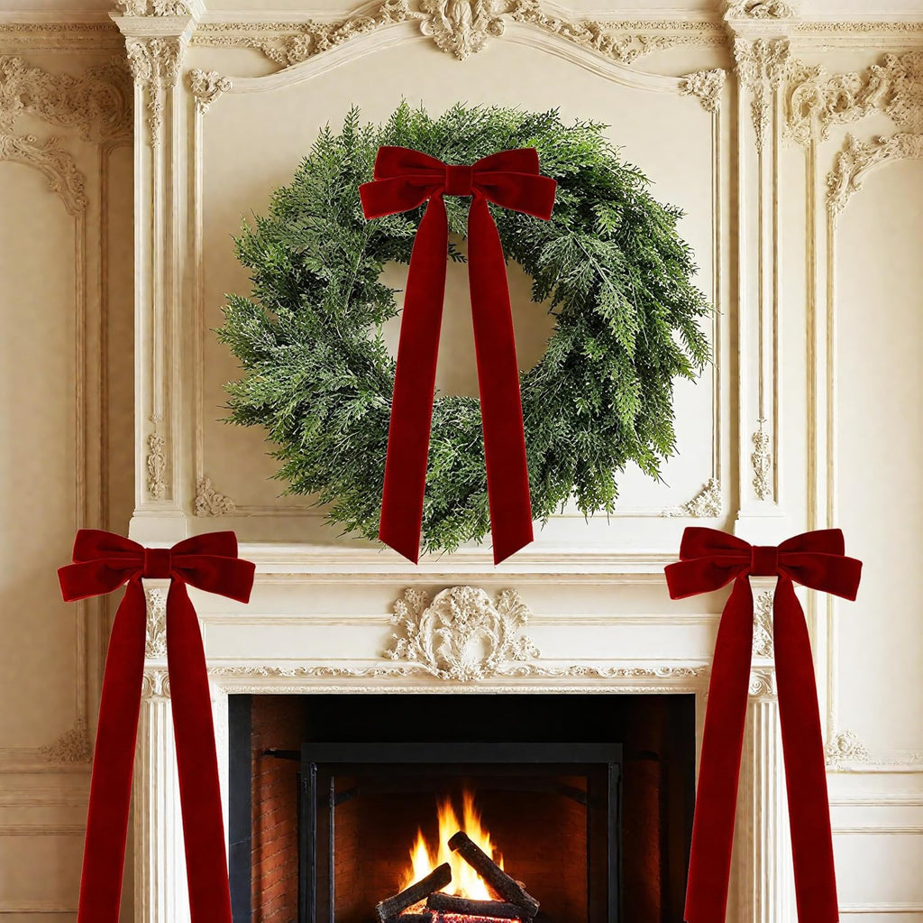 Senjie Velvet Christmas Bows - Large 20in Vintage Ribbon for Staircase Garland & Wreath | 6Pcs Burgundy