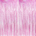 Pink Tinsel Fringe Backdrop by [Brand Name] - Sparkly Foil Curtains for Birthdays & Parties | 2 Pack, 3.3×8.2ft
