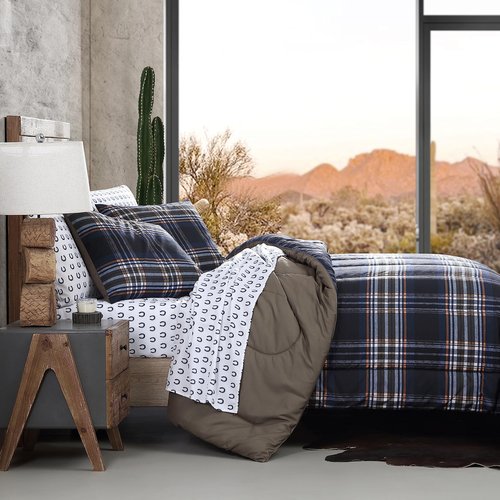 Wrangler- Twin Duvet Cover Set, Soft & Reversible Bedding, Yellowstone Inspired, 2 Piece Bed Set with Matching Pillowcase (City Flats Plaid Blue)
