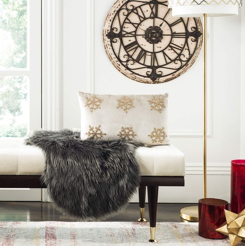 SAFAVIEH Sydnee Snowflake Throw Pillow, 12"x22", Beige/Gold
