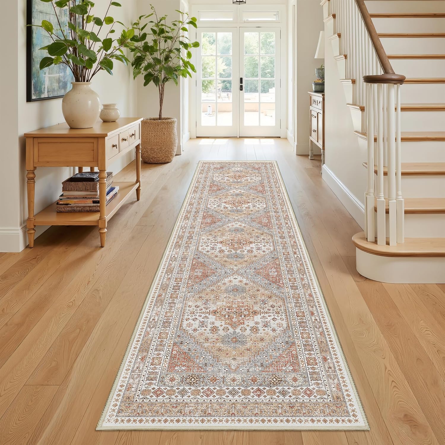 Skiennix Runner Rug - Vintage Non-Slip Washable Hallway Runner | Soft Low Pile 2'x8' Orange