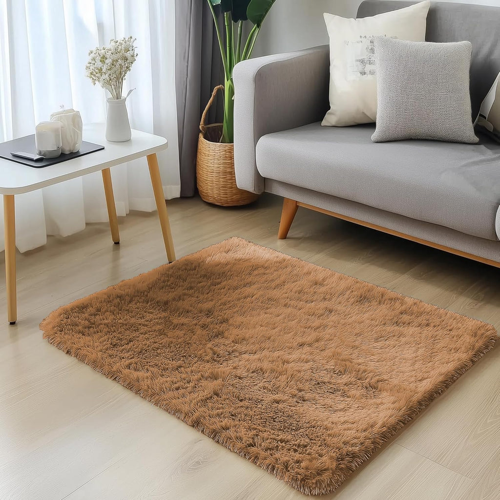 OLANLY Small Bedside Rug - Soft Fluffy Shaggy Indoor Carpet for Bedroom & Nursery | Khaki 2x3 ft