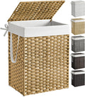 SONGMICS Laundry Hamper - 23.8 Gallon Synthetic Rattan Basket with Lid & Handles | Foldable, Goose Yellow