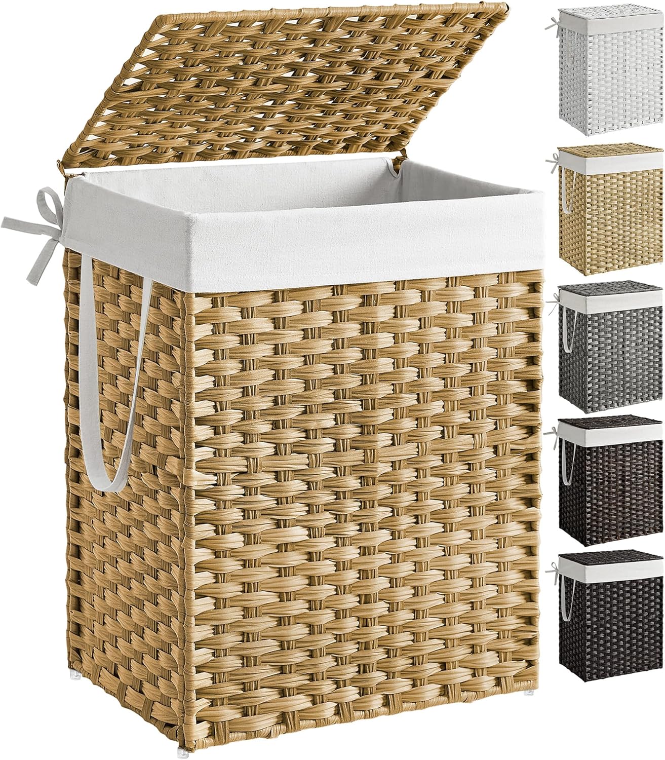 SONGMICS Laundry Hamper - 23.8 Gallon Synthetic Rattan Basket with Lid & Handles | Foldable, Goose Yellow