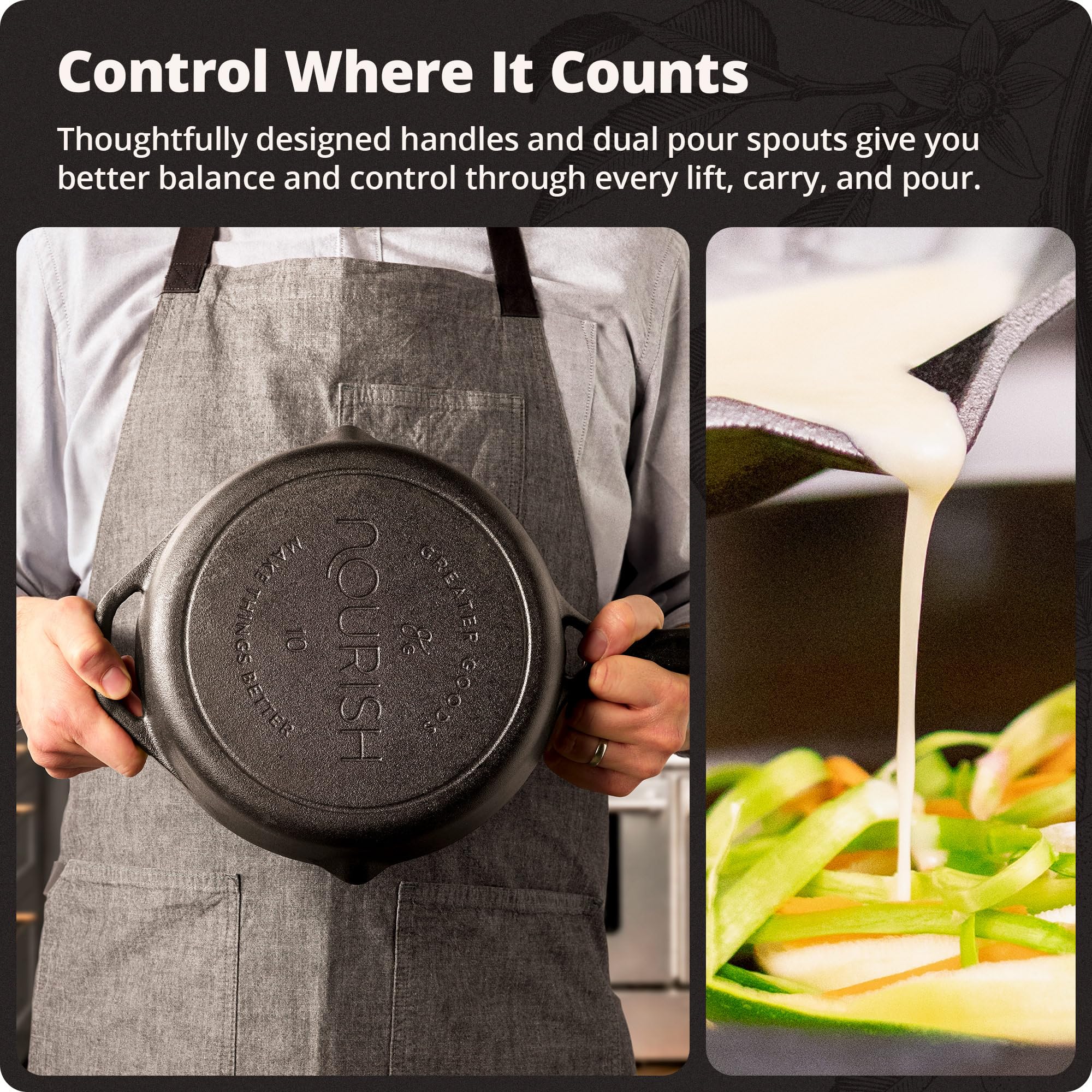 Greater Goods 10" Cast Iron Skillet, Smooth Surface, Nonstick-Like Release