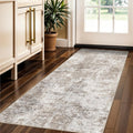 Skiennix Washable Entryway Runner Rug - Modern Abstract Design, Non-Slip, Easy-Clean, 2x5 Brown/Beige