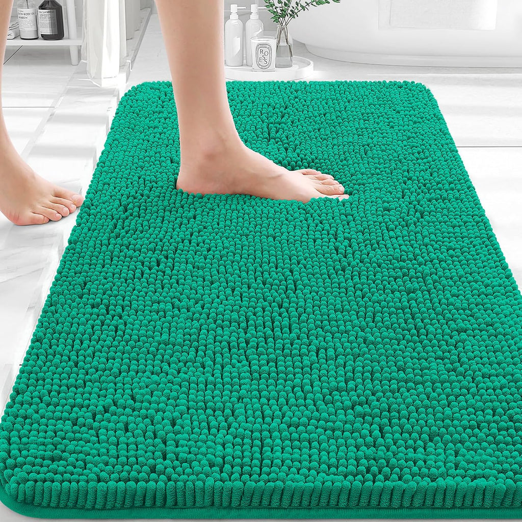 OLANLY Extra Soft Chenille Bathroom Rugs - 36x24 Quick Dry, Machine Washable, Rubber Backing | Emerald Green