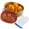Bread Warmer Basket with Terracotta Stone – Includes Oven Mitts – Keeps Bread Warm – Rustic Gift for Holidays, Housewarming, Dinner Parties – Handwoven Natural Look – Kitchen Table Accessory