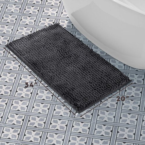 Laura Ashley Butter Chenille Bath Rug, Absorbent Shaggy Bathroom Mat, Non Slip Plush Carpet Rugs for Tub and Sink - (20" x 34") Charcoal