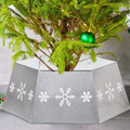 FORUP Metal Christmas Tree Ring - Printed Snowflake Design | Decorative Tree Skirt Base (Silver)