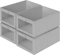 Criusia Linen Closet Organizers - 4 Pack Foldable Storage Baskets for Towels, Clothing & More | Grey