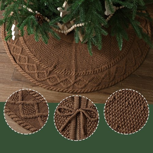 36 inch Christmas Tree Skirt: Pencil Tree Skirt for 6ft Tree, Diamond Edge Knit Small Western Brown Tree Skirt, Vintage Tree Skirts, Rustic Farmhouse Christmas Decorations