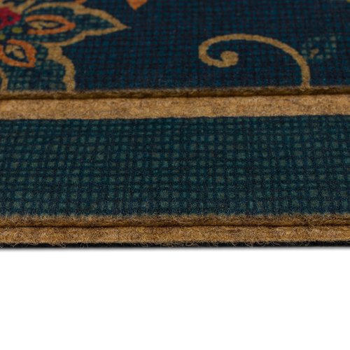Mohawk Home Cozy Jacobean Casual Floral; Novelty Teal Blue 2' X 3' Door Mat Perfect for Garage, Porch