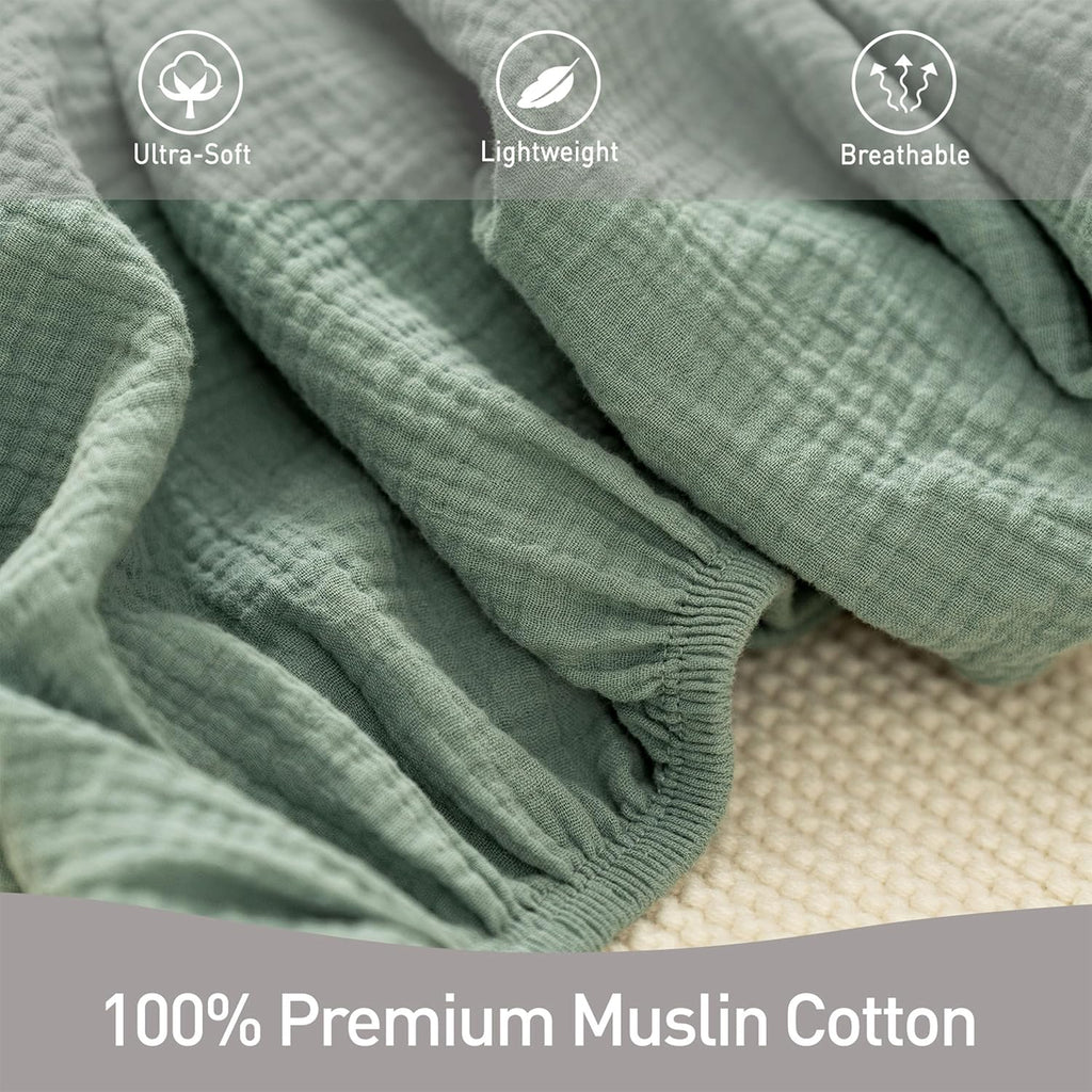 Skiennix Muslin Bassinet Fitted Sheets - Soft Cotton Baby Mattress Sheet Set, 360° Snug Fit, Universal Design (Bright Leaves)
