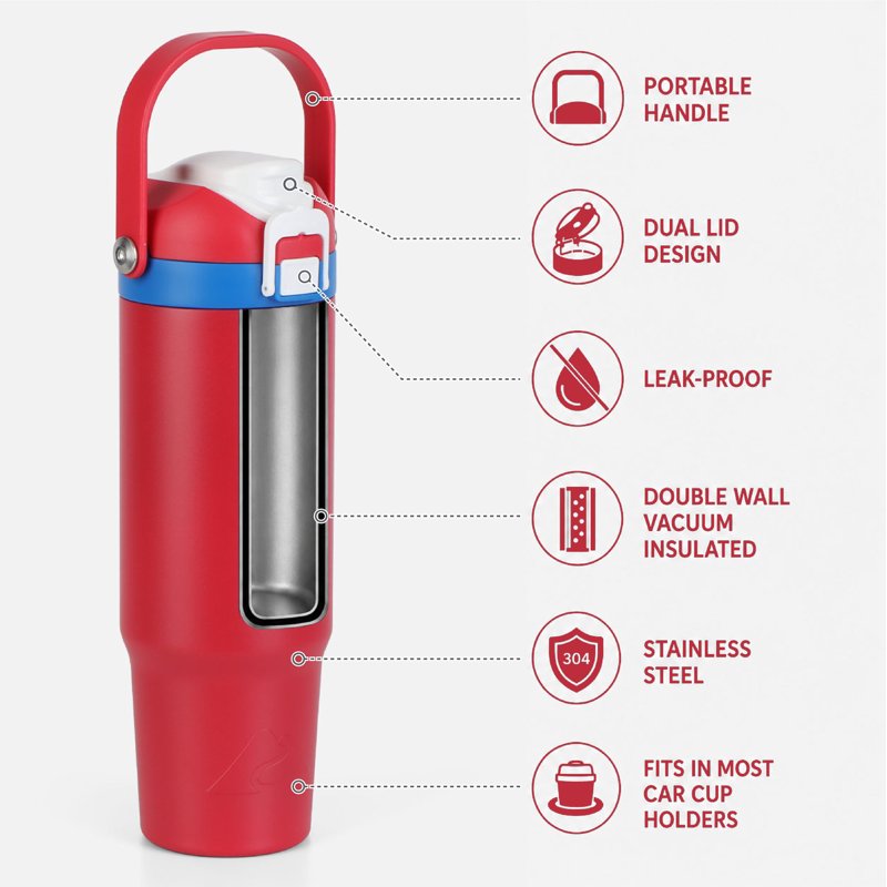 30 oz Stainless Steel Insulated Tumbler with Dual Lid - Red