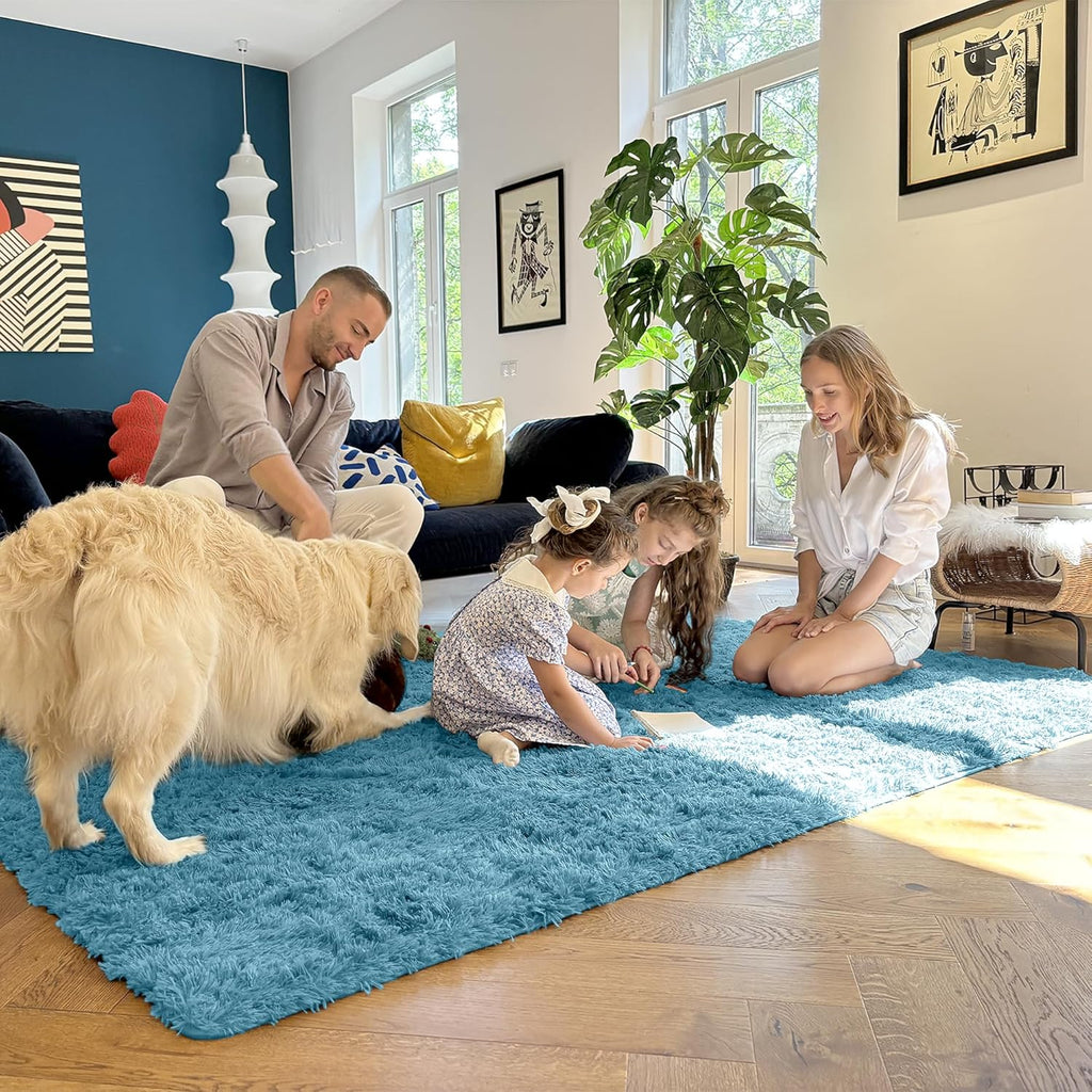 OLANLY 8x10 Large Area Rug - Soft Fluffy Shaggy Carpet for Living Room & Bedroom | Slate Blue